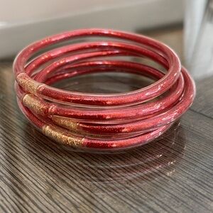 Rubber Tube Jelly Glitter Bracelets, Red, 7 7/8”